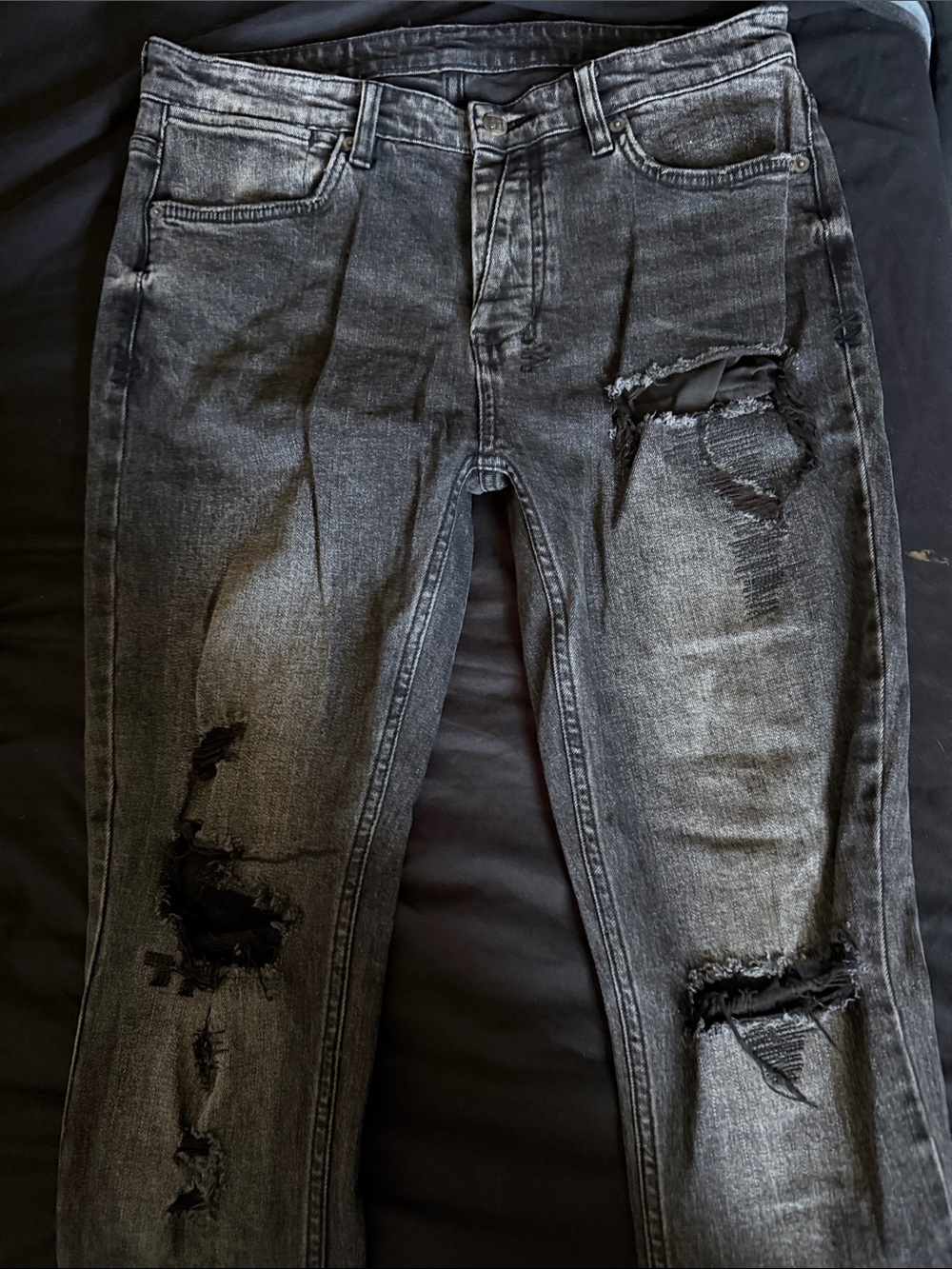 Ksubi Slim Straight Distressed Washed Black Jeans